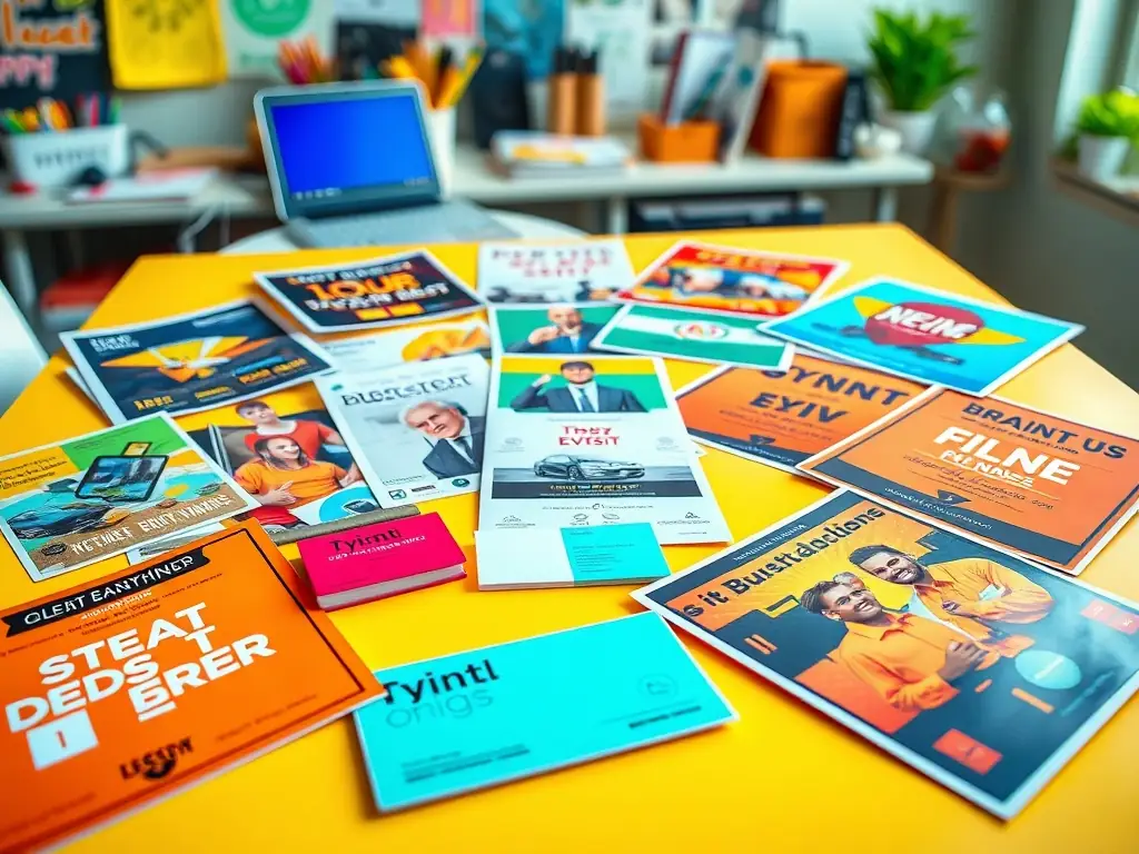 A close-up shot of various marketing materials for a Geeky Market event, including flyers, social media posts, and website banners. The materials are visually appealing and effectively communicate the event's theme and key details.