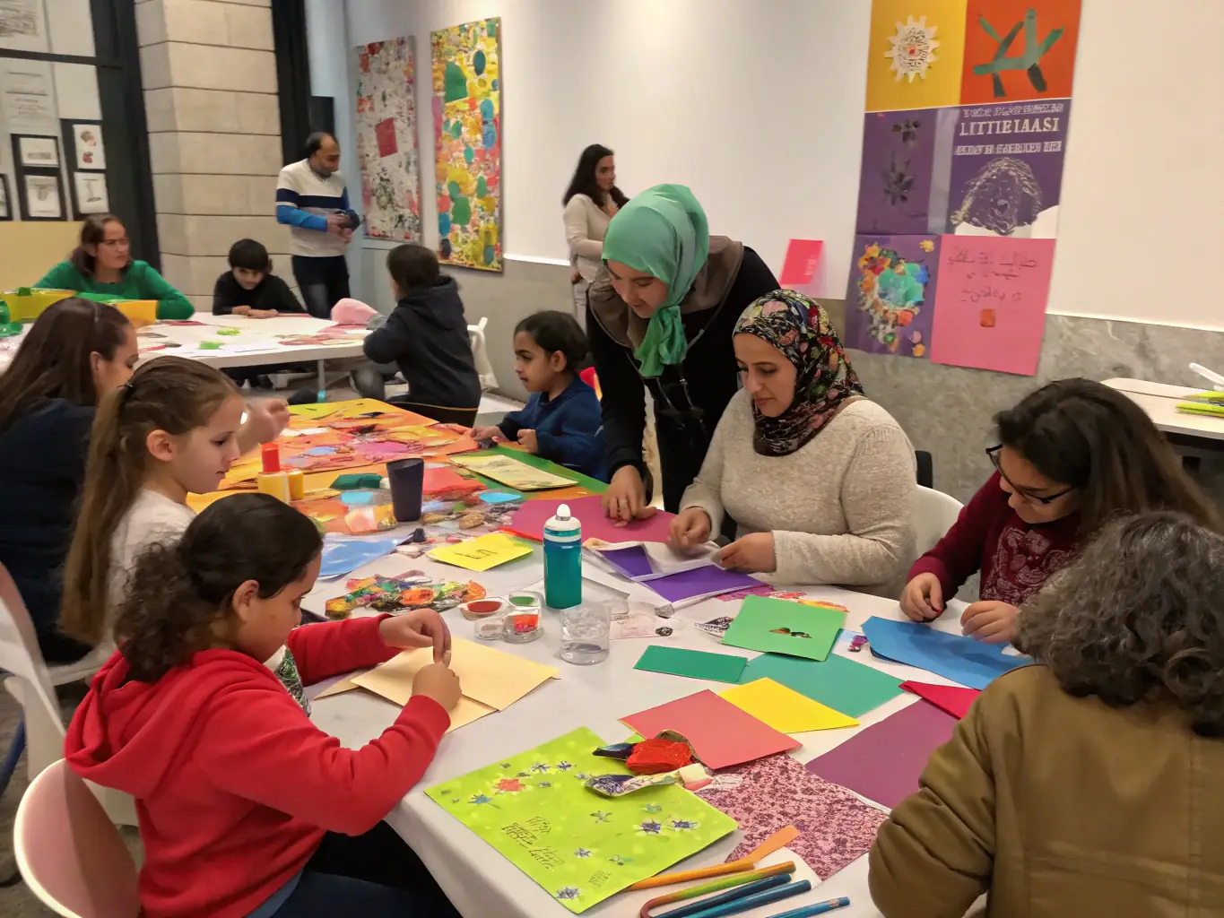 A workshop in progress at a Geeky Market event, where attendees are learning to create their own geeky crafts and art pieces under the guidance of an instructor.