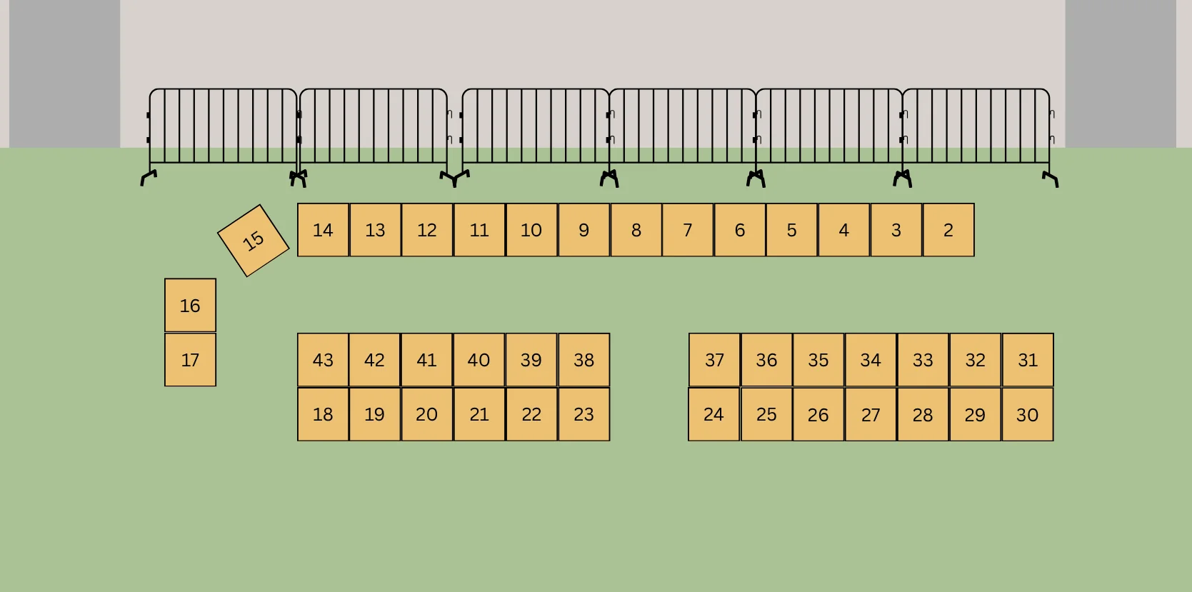 Outdoor Vendor Map, booths 2 through 43