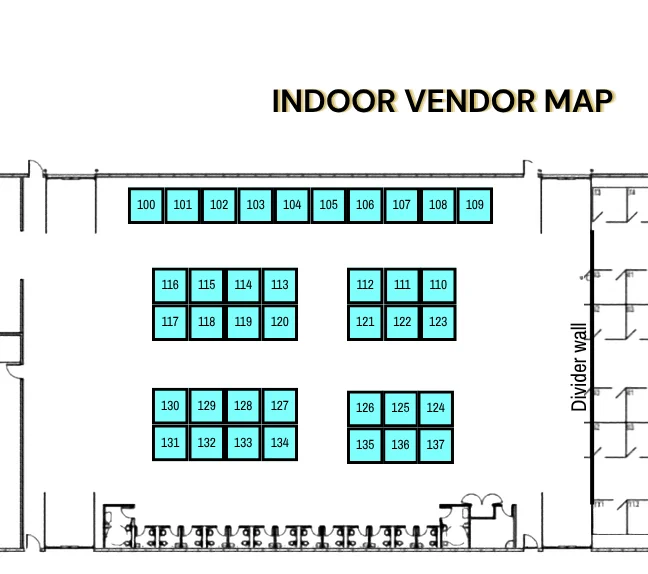 Indoor Vendor Map, booths 100 through 138
