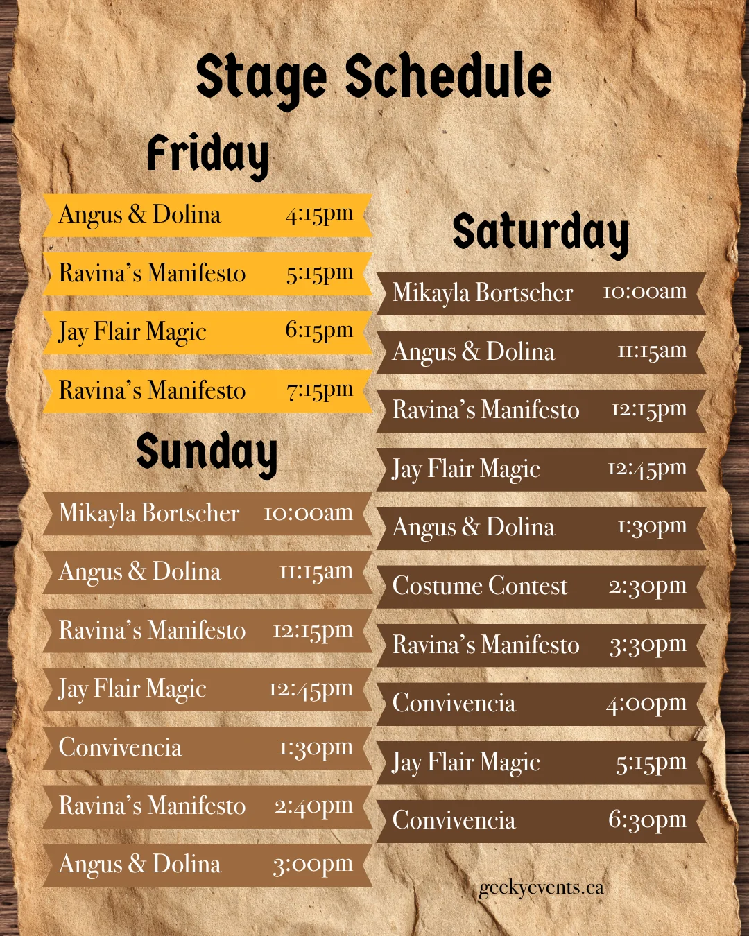 Stage Schedule